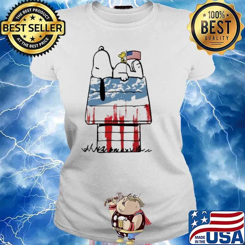 Snoopy sleep home and woodstocks America flag s Ladies tee