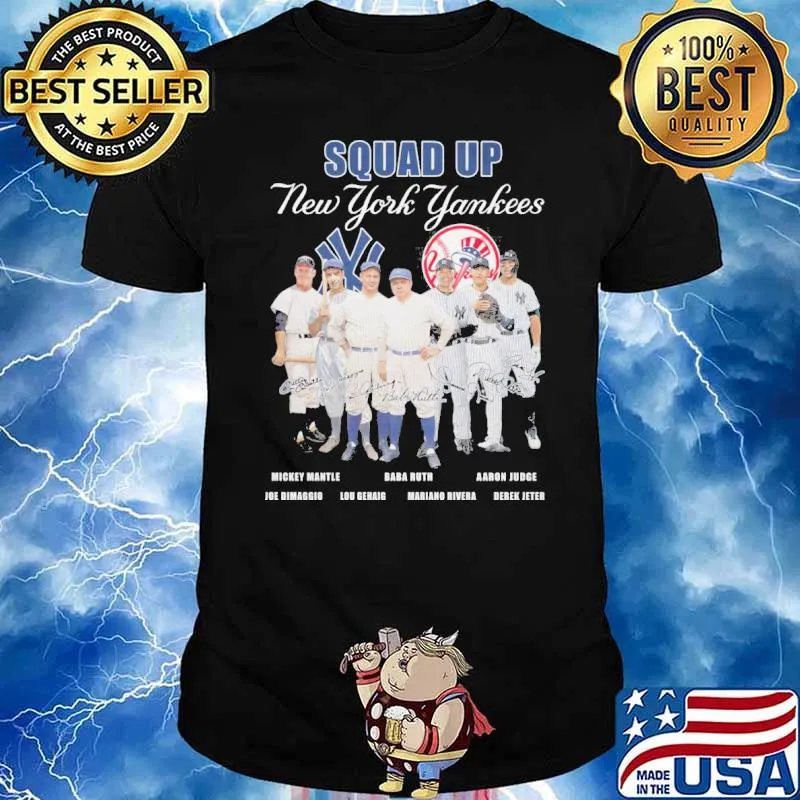 Squad up New York Yankees Mickey Mantle Joe Dimaggio signatures shirt