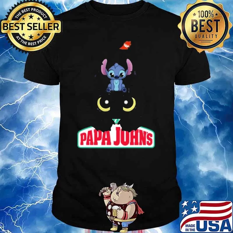 Stitch and Toothless Papa John's shirt