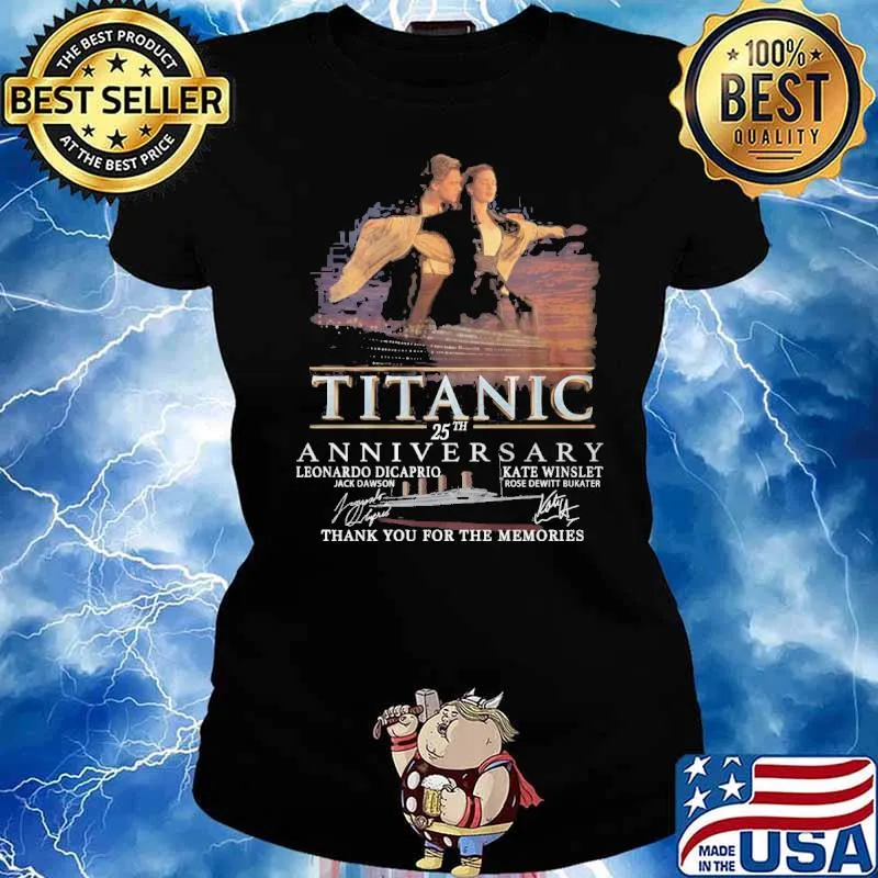 Titanic 25th anniversary thank you for the memories Leonardo Dicaprio Jack Dawson signatures s Ladies tee