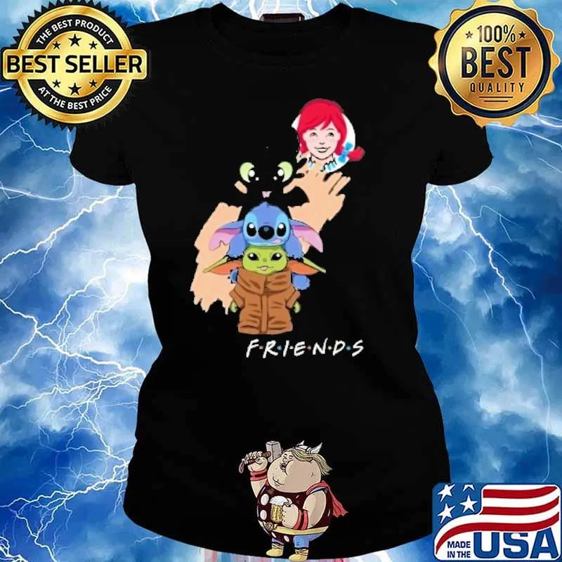 WENDY'S toothless stitch baby yoda friends s Ladies tee