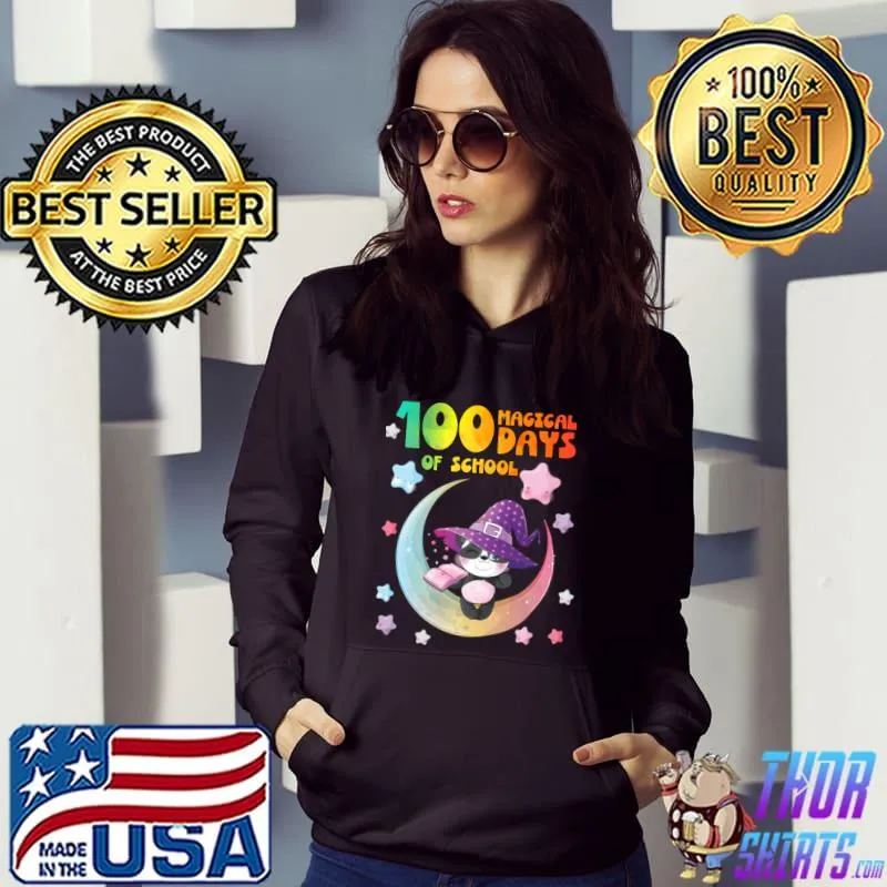 100 Magical Days Of School Panda Wear Hat Witch Moon Stars T-Shirt Hoodie