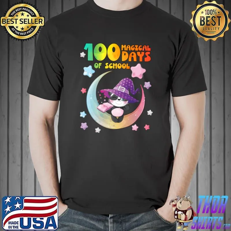100 Magical Days Of School Panda Wear Hat Witch Moon Stars T-Shirt