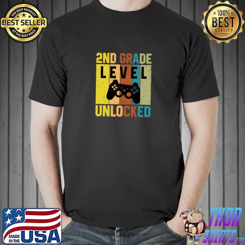 2nd Grade Level Unlocked Video Game Vintage School T-Shirt