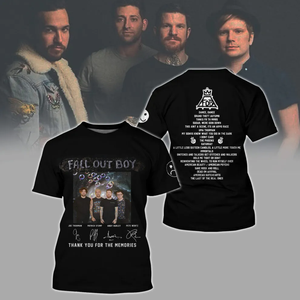 Scrip Boston Fall out boy thank you for the memories signature shirt - Image 2