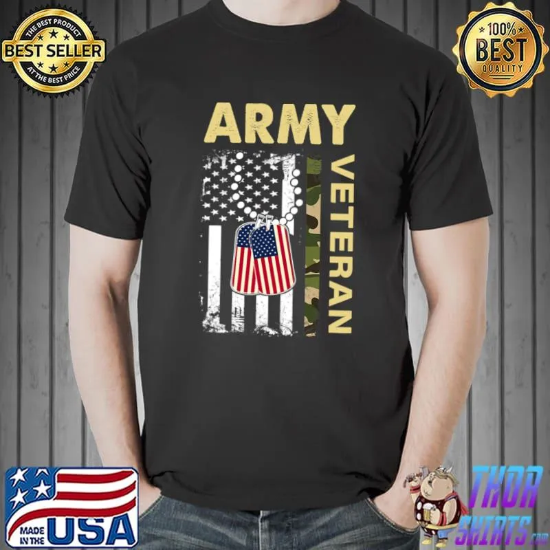 Army veteran day tag and american flag T-Shirt