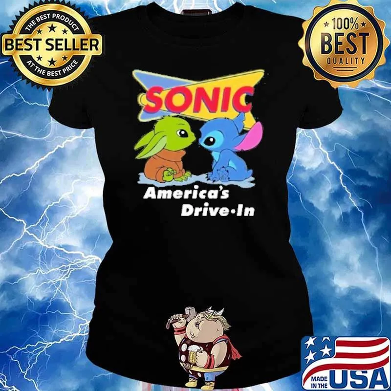 Baby yoda and stitch America's drive in SONIC DRIVE-IN s Ladies tee