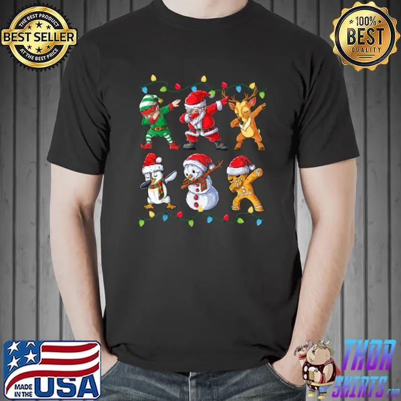 Dabbing Santa Elf Friends Snowman Lights Christmas Dab T-Shirt