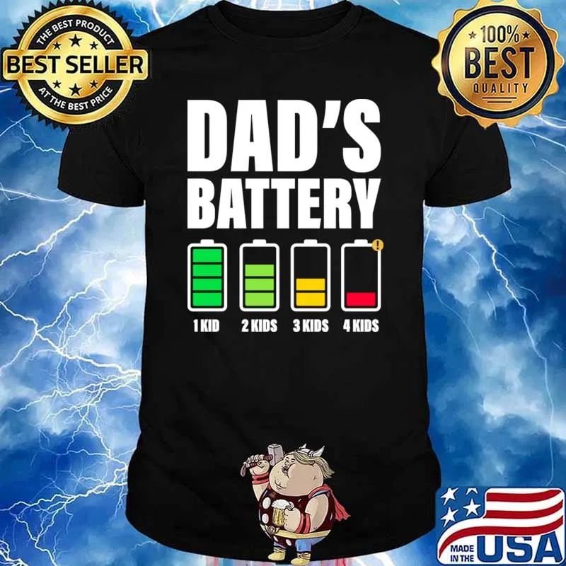 Dad Of 4 Kids Low Battery Father’s Day Colors T-Shirt