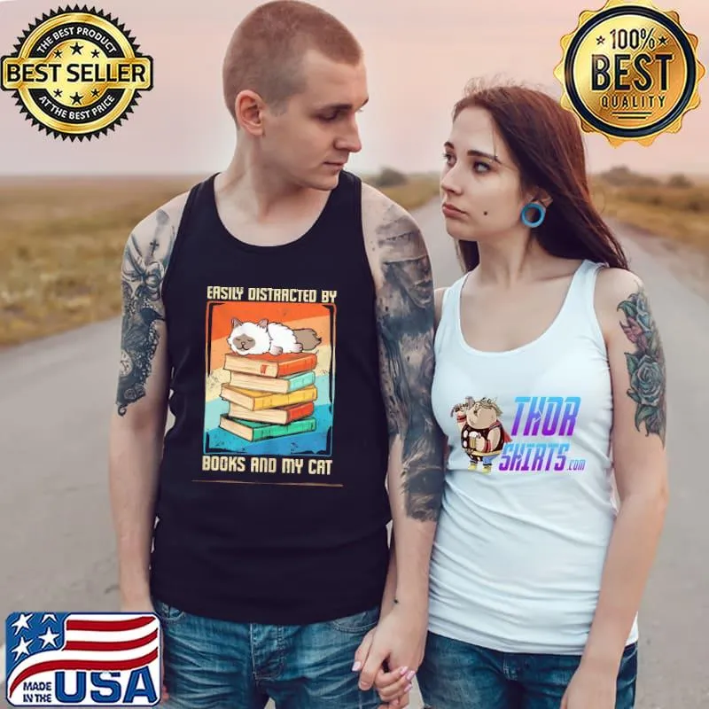 Easily distracted by books and my cat vintage retro s Tank Top