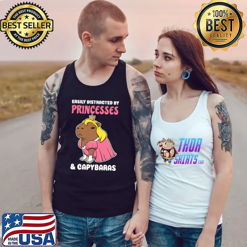 Easily Distracted by Princesses And Capybaras Cartoon T-Shirt