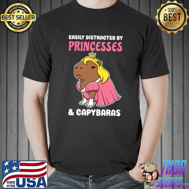 Easily Distracted by Princesses And Capybaras Cartoon T-Shirt Unisex