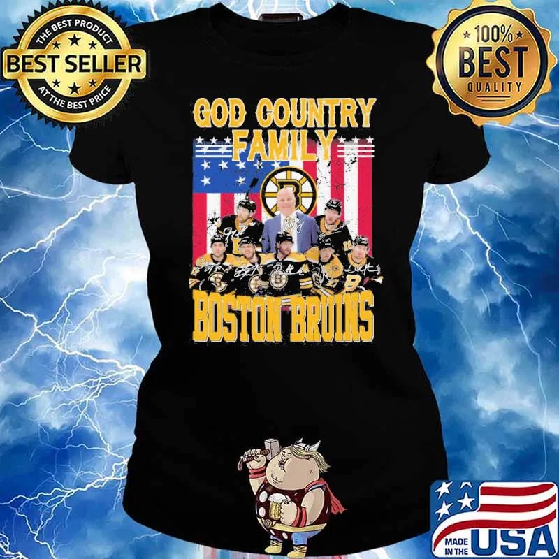 God country family Boston Bruins America flag signature s Ladies tee