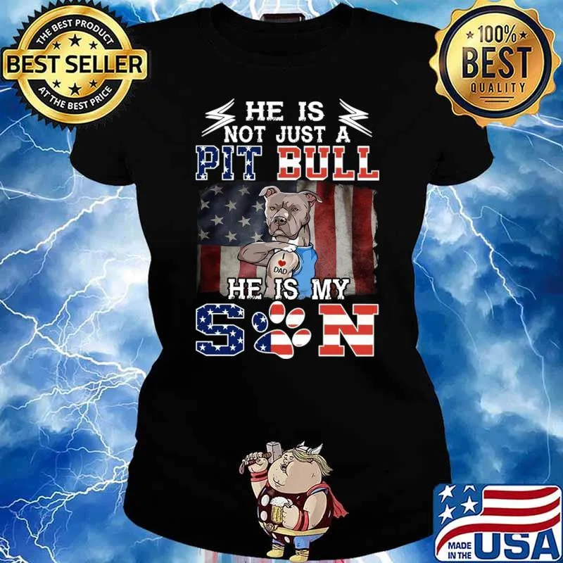 He Is Not Just A Pitbull He Is Pitbull Tattooed I Love Dad Flag Us TattooT-Shirt Ladies tee