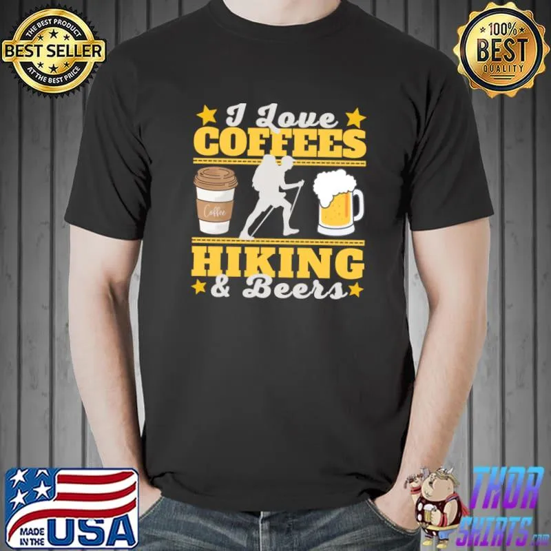 I Love Coffees Hiking And Beers Stars T-Shirt