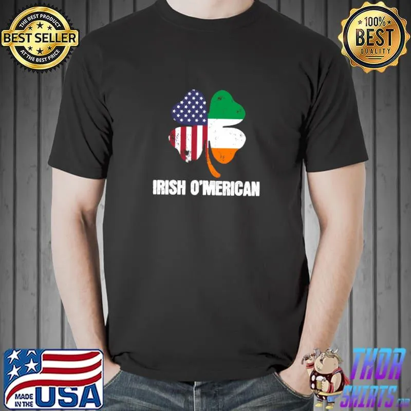 Irish O'Merican Shamrock St Patrick Day American Flag T-Shirt Unisex