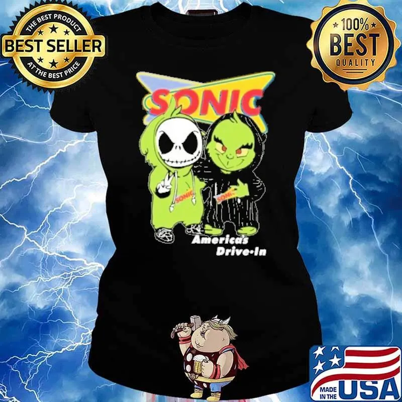 Jack Skellington and grinch Sonic America's drive in s Ladies tee