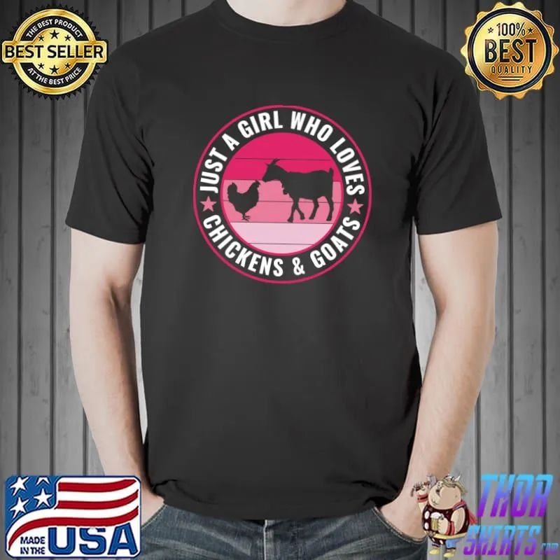 Just A Girl Who Loves Chickens And Goats Farmer Stars Vintage T-Shirt