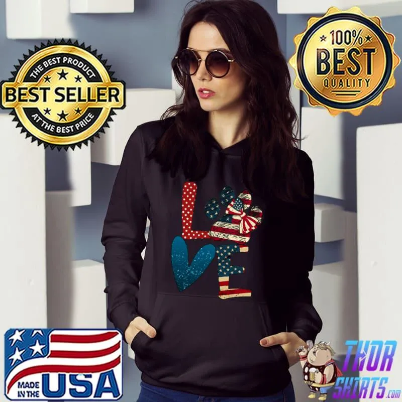 Love American Dog Mom Matching Family Fourth 4th Of July American T-Shirt Hoodie