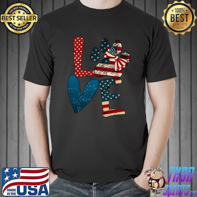 Love American Dog Mom Matching Family Fourth 4th Of July American T-Shirt