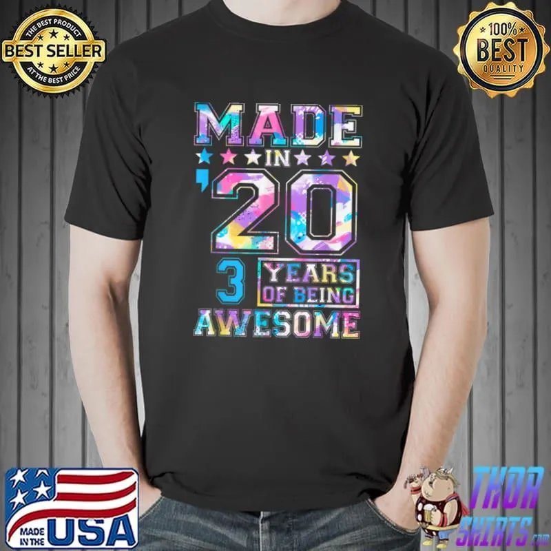 Made In 2020 3 Years Of Being Awesome 3 Year Old 3rd Birthday Stars Tye Die T-Shirt
