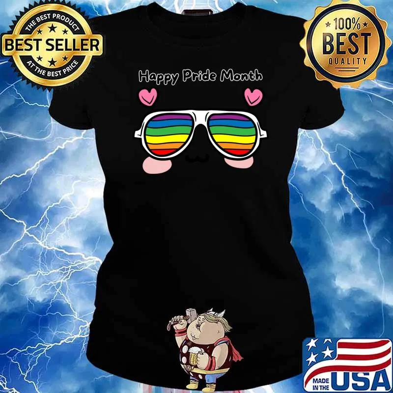 Manga Face With Rainbow Sun Grasses Happy Pride Month T-Shirt Ladies tee