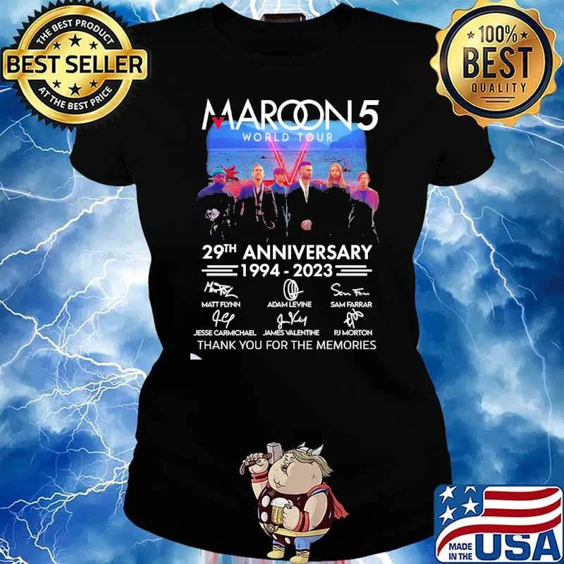 Maroon 5 world tour 29th Anniversary 1994-2023 Thank You For The Memories Signatures Shirt Ladies tee