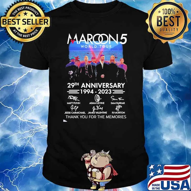 Maroon 5 world tour 29th Anniversary 1994-2023 Thank You For The Memories Signatures Shirt