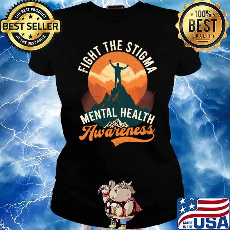 Mental Health Awereness Mountain Vintage Sunset Fight The Stigma T-Shirt Ladies tee
