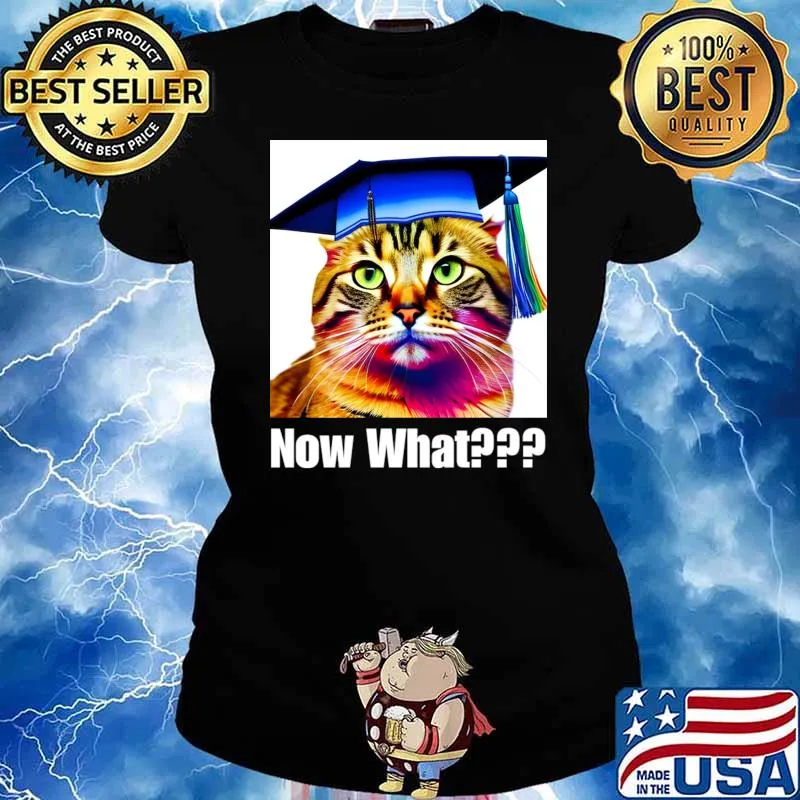 Now What Clueless Cat Graduation Colors T-Shirt Ladies tee
