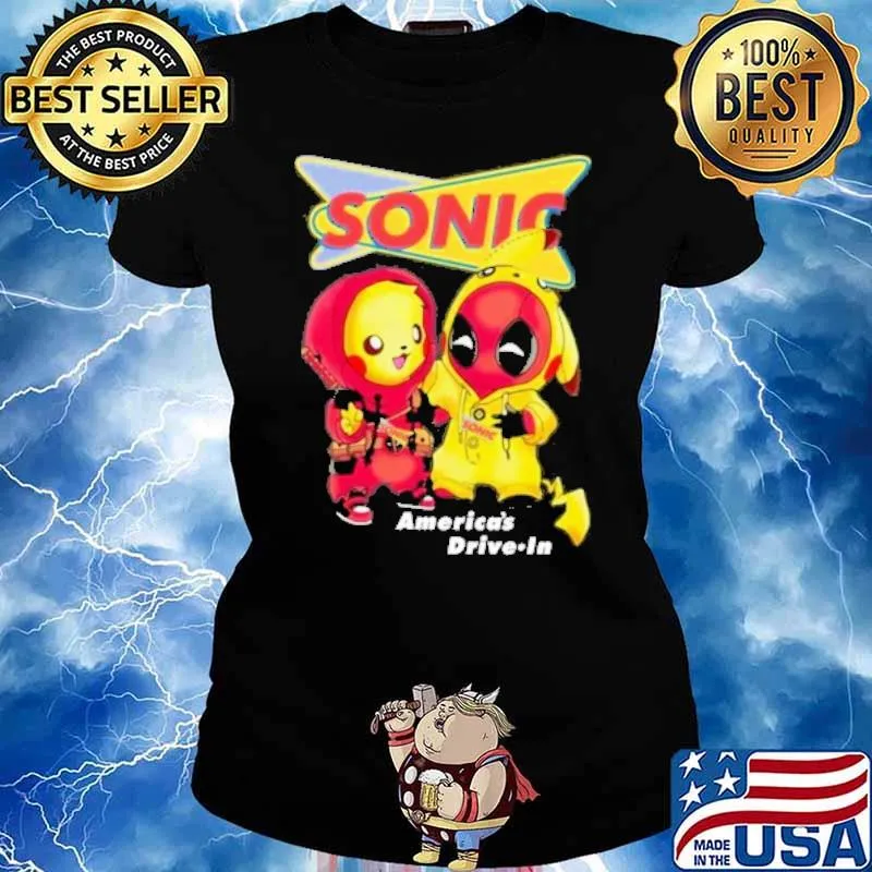 Pikachu deadpool Sonic America's drive in s Ladies tee
