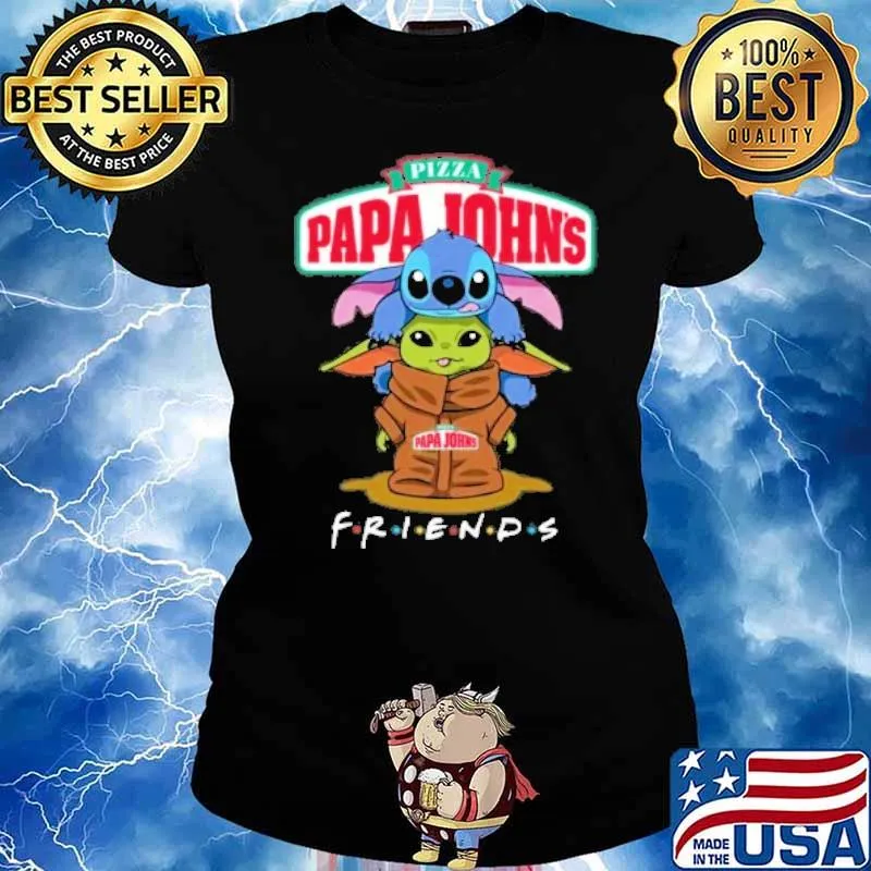 Pizza papa john's friends stitch and baby yoda s Ladies tee
