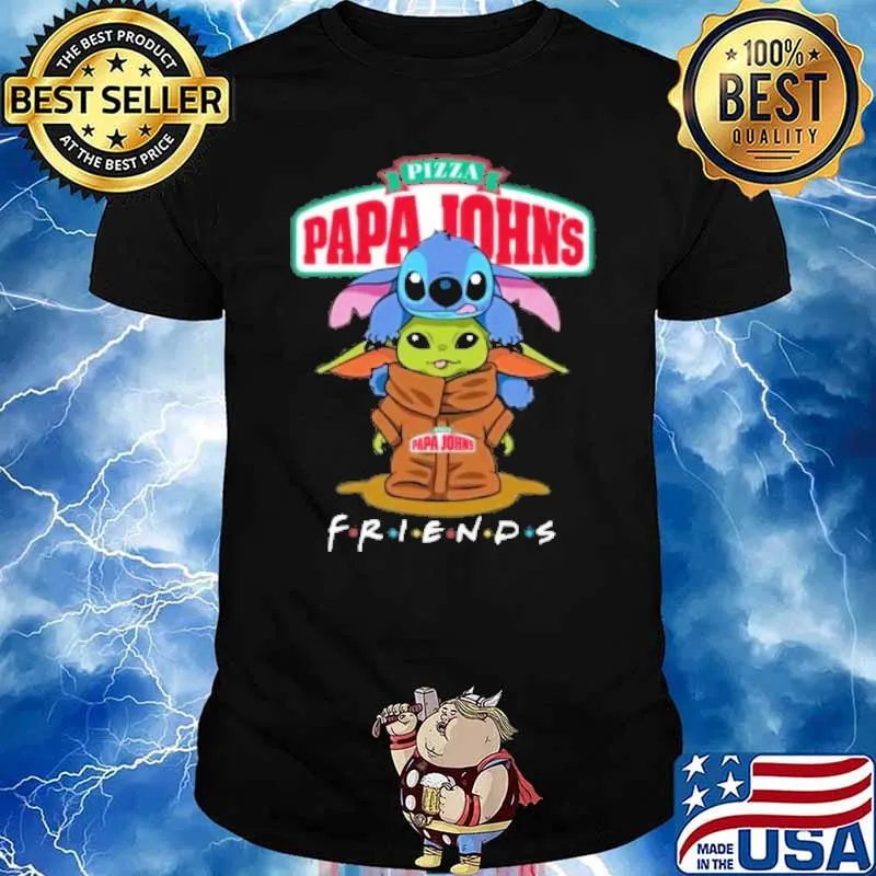 Pizza papa john's friends stitch and baby yoda shirt