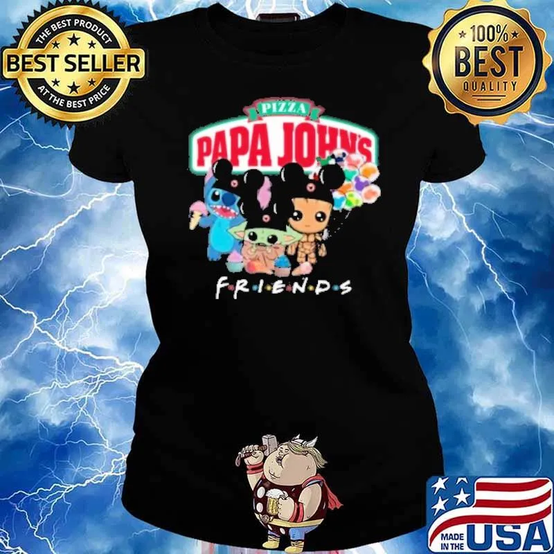 Pizza papa john's friends stitch baby yoda groot s Ladies tee