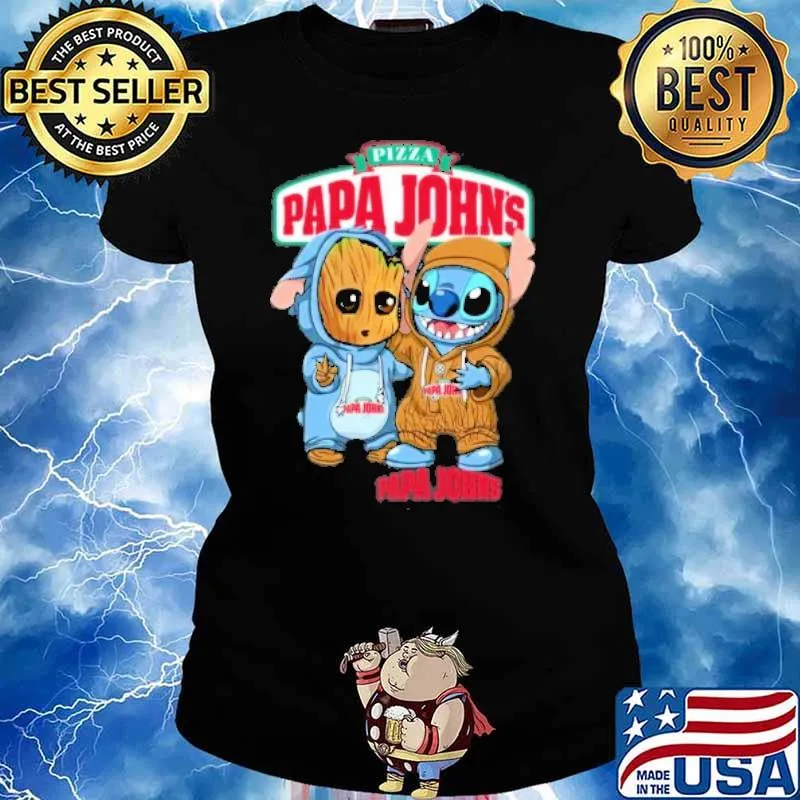 Pizza papa john's groot and stitch s Ladies tee