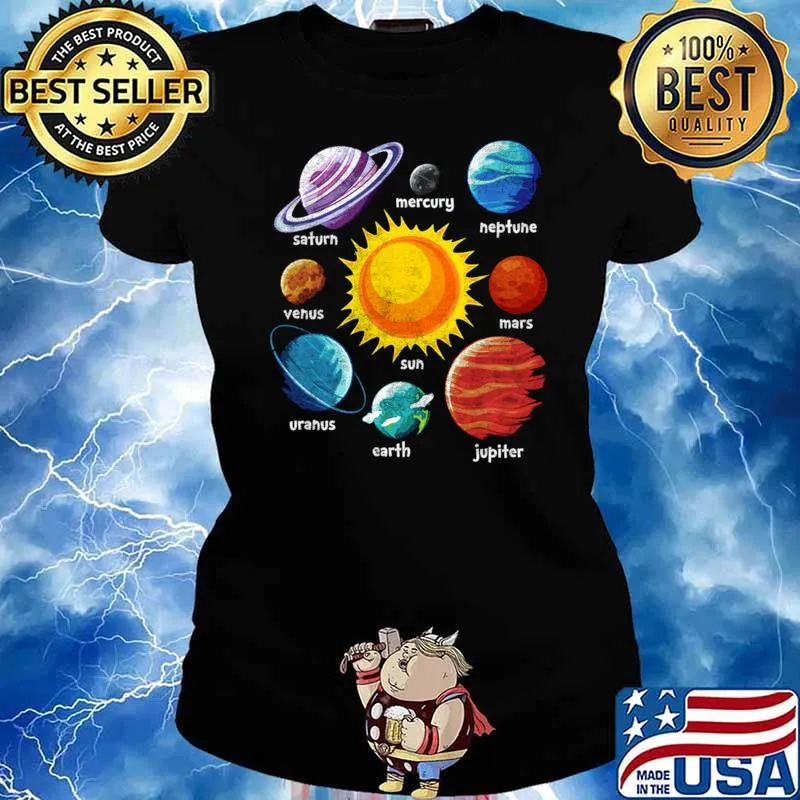 Planets And Sun Solar System Astronomy T-Shirt Ladies tee