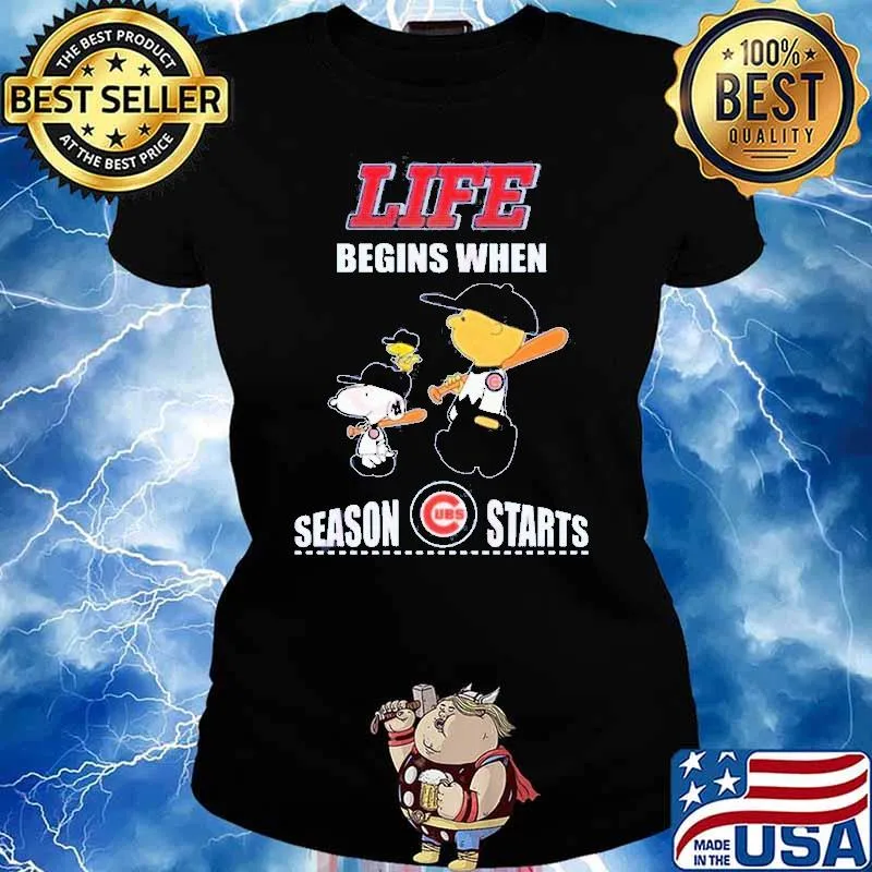 Snoopy and charlie brown woodstocks life begins when season cubs s Ladies tee