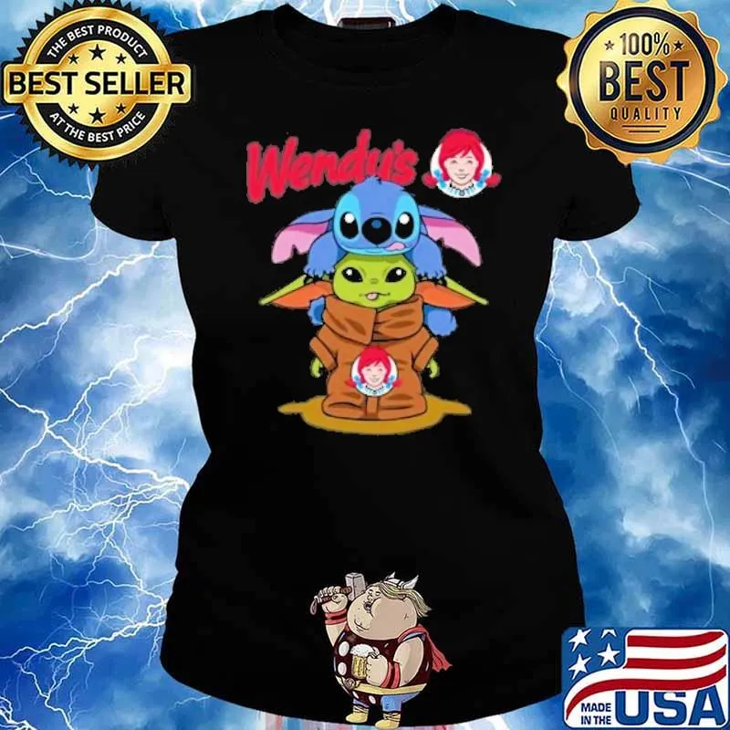 Stitch and baby yoda WENDY'S s Ladies tee