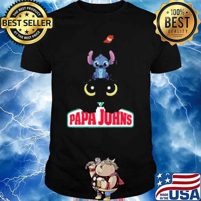 Stitch and toothless pizza papa john's shirt
