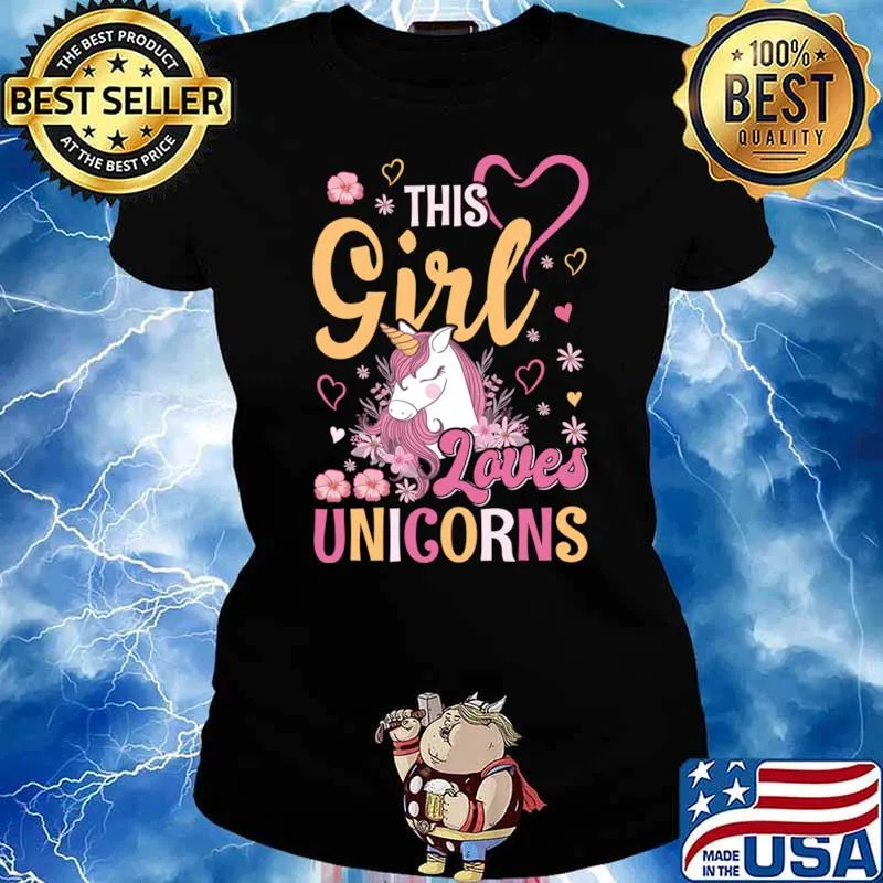 This Girl Loves Unicorns! Flowers Retro Girl Children Unicorn T-Shirt Ladies tee