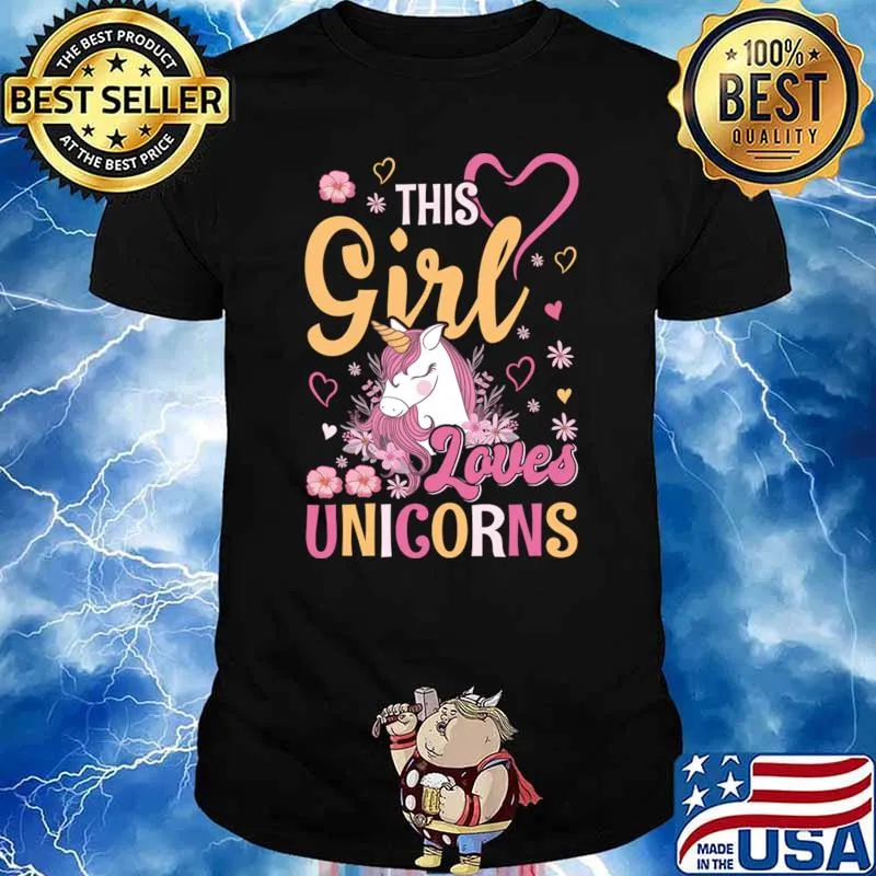 This Girl Loves Unicorns! Flowers Retro Girl Children Unicorn T-Shirt