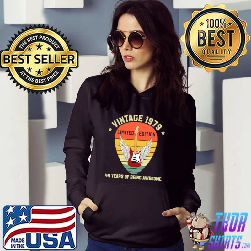 Vintage 1979 Limited Edition 44 Years Of Being Awesome Guitar Stars T-Shirt Hoodie