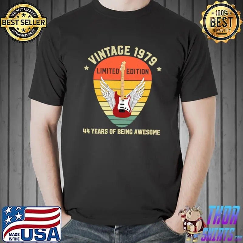 Vintage 1979 Limited Edition 44 Years Of Being Awesome Guitar Stars T-Shirt