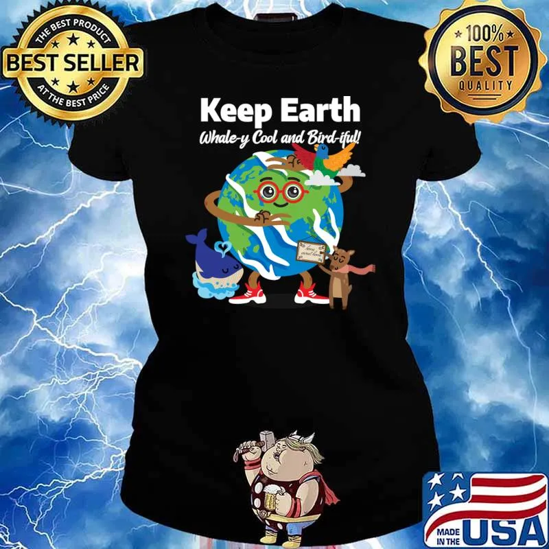 Whimsical Earth Day Celebration Adorable Whale And Bird Friends T-Shirt Ladies tee