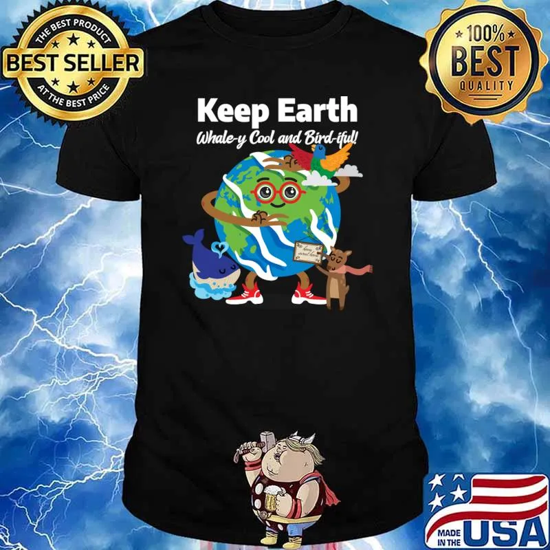 Whimsical Earth Day Celebration Adorable Whale And Bird Friends T-Shirt