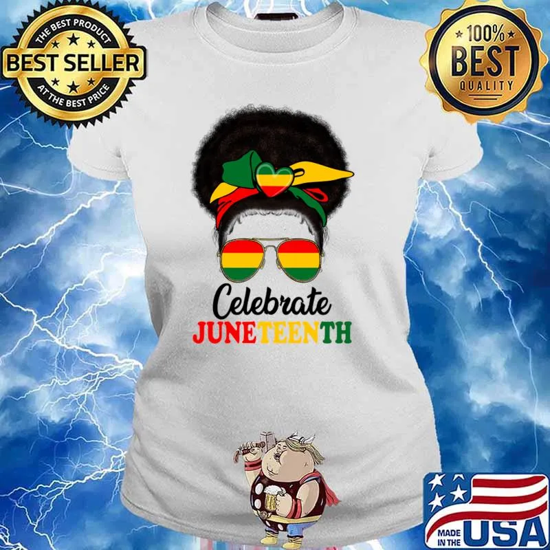 Black Women Messy Bun Girl Melanin Celebrate Juneteenth 1865 T-Shirt Ladies tee