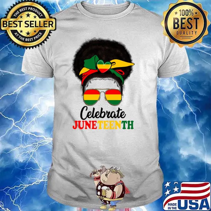 Black Women Messy Bun Girl Melanin Celebrate Juneteenth 1865 T-Shirt