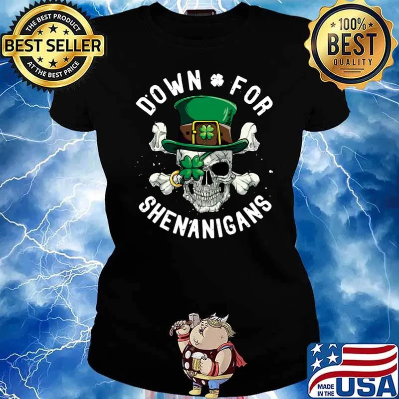 Down For Shenanigans Skull Patrick's Day Jolly Rogers T-Shirt