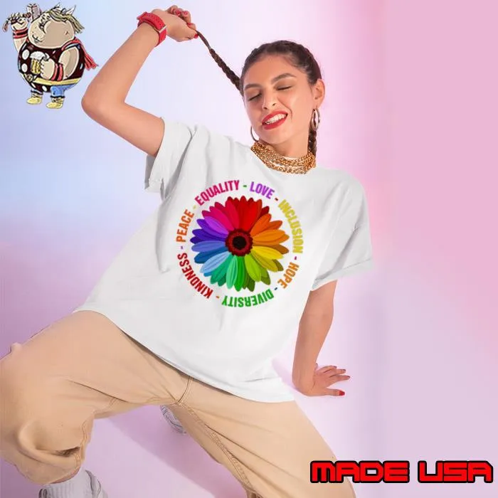 Equality love inclusion hope peace kindness flower rainbow s Ladies tee