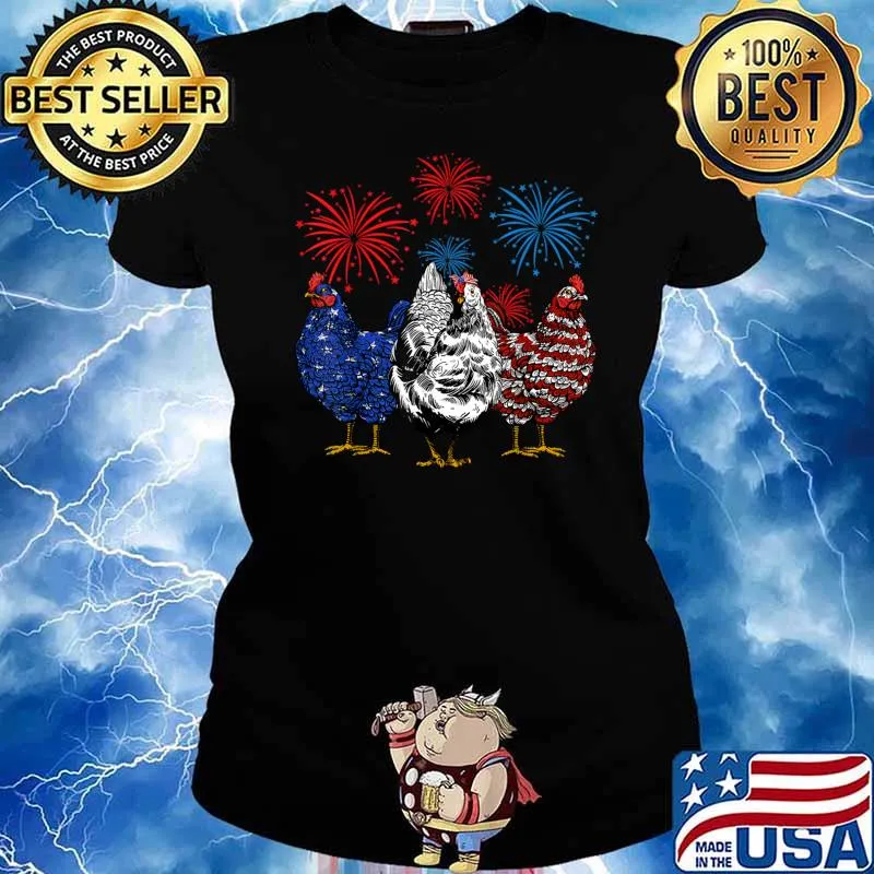 Fourth Of July Fireworks Chicken Farmer American Flag Patriotic T-Shirt Ladies tee